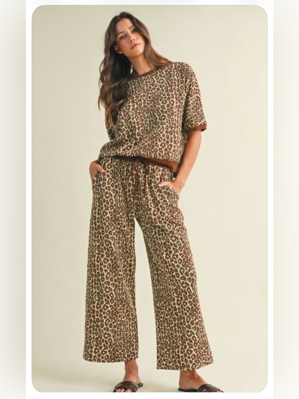 205. BRAND NEW ANNIEWEAR Leopard Print Wide-Leg Jumpsuit - Brown